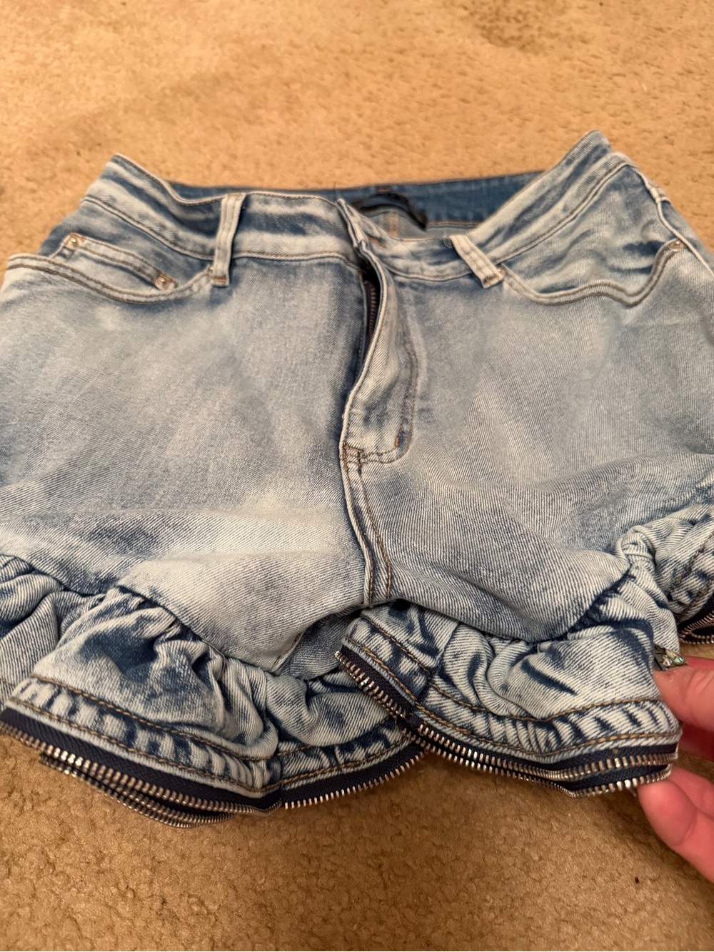 AKIRA Light Blue Ruffle Hem Denim Shorts